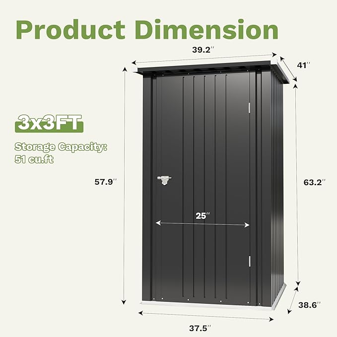Devoko 3x3 FT Outdoor Storage Shed, Small Garden Tool Shed - Image 5
