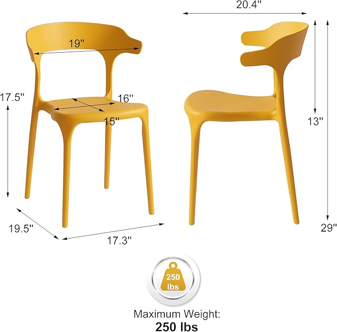 Modern Stackable Dining Chair Set, No Assembly, Plastic Chair, Patio Chair - Image 3