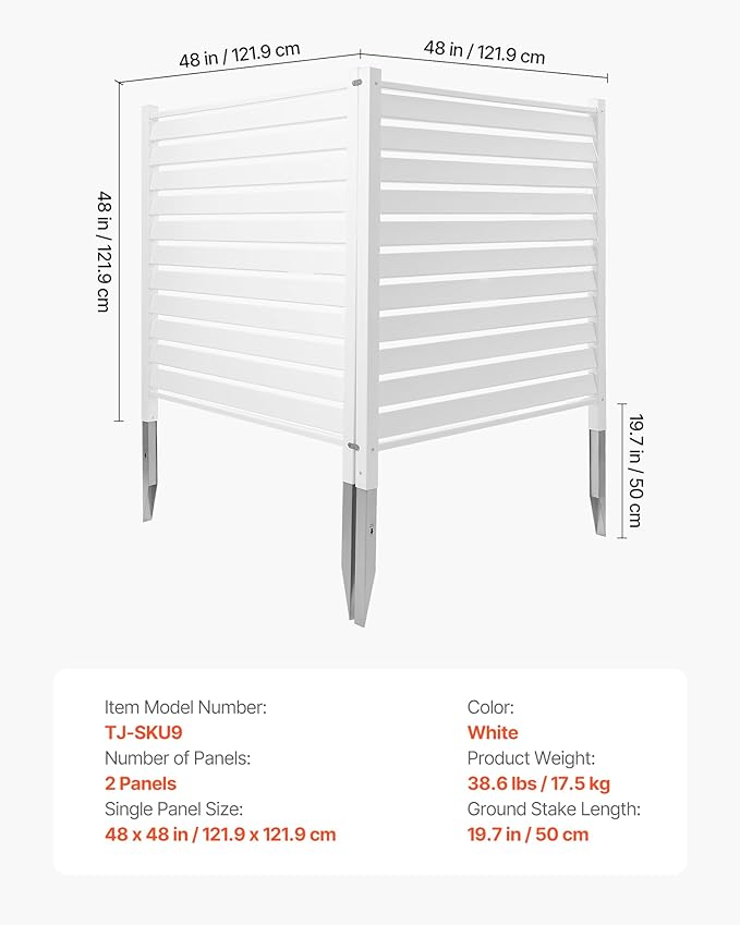VEVOR 48" W x 48" H Vinyl Fence Panels, Air Conditioner Fence, Outdoor Privacy - Image 7