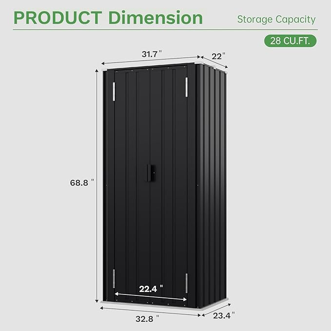 Devoko 28 Cuft Lockable Metal Storage Shed, Vertical Indoor Outdoor Tool Cabinet - Image 2