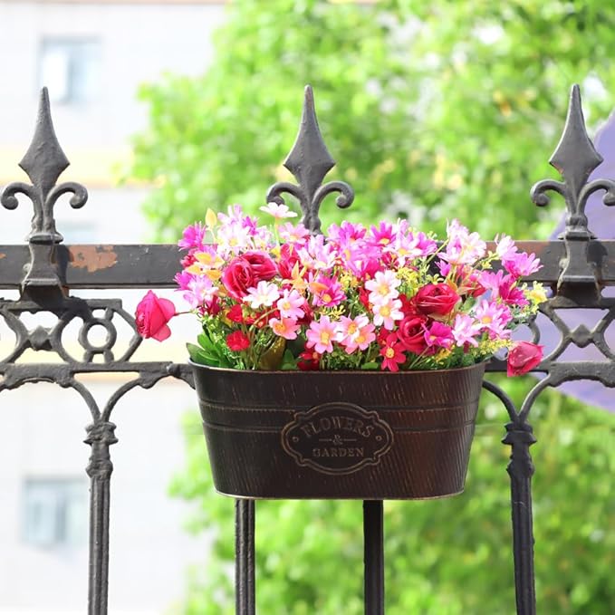 3 Pack Metal Railing Planters, 10.5" Oval Hanging Flower Pots - Image 7