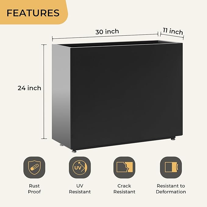 Tall & Long Metal Divider Planter 30W x 11D x 24H, Easy 5-Min Assembly - Image 3