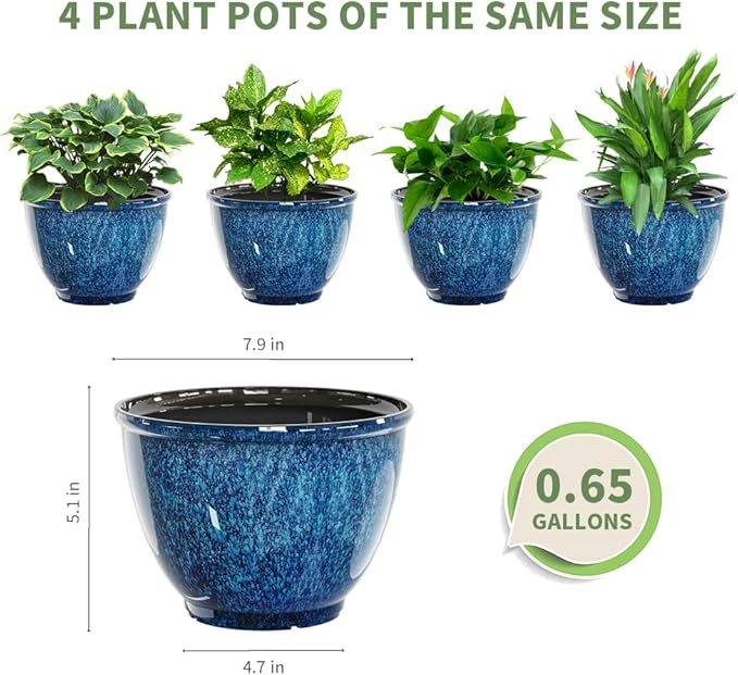 Plant Pots, 8 Inch Glaze Plastic Flower Pots - Image 2