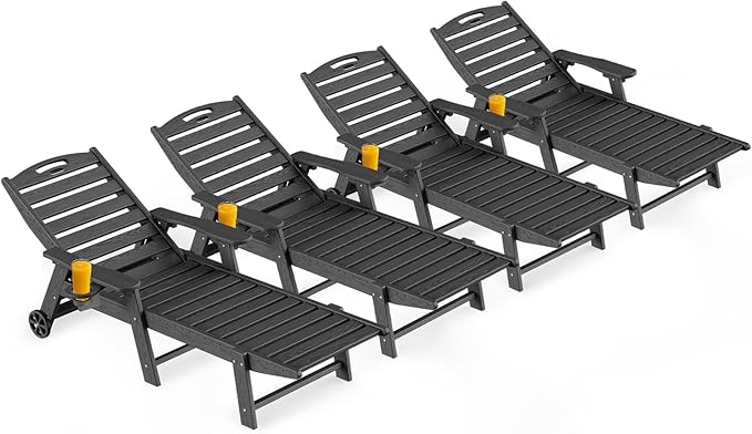 Outdoor Lounge Chair Set of 4, All Weather Patio Chaise Lounge Chair by CIOKEA