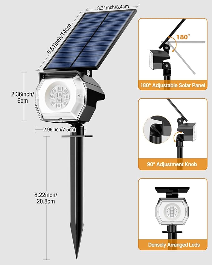 btfarm Solar Lights Outdoor Waterproof IP65-2 Pack LED Color Changing Spot - Image 8