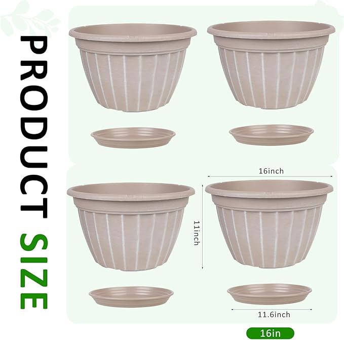FGstyle 4 Pack 16 inch Plant Pots, Retro Vertical Stripe Planters - Image 5