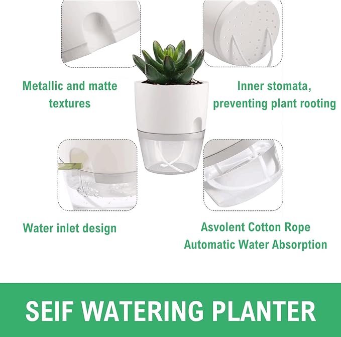 6/4/3Inch Self Watering Planter Pots 3 Pack Plant Pot - Image 4