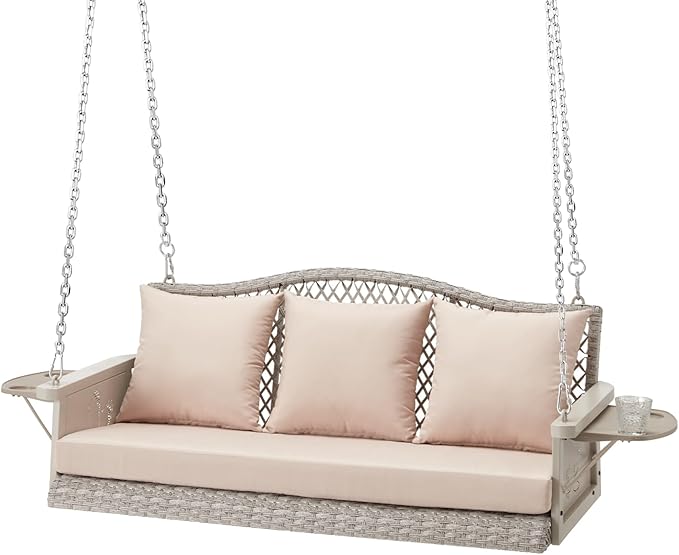 Upgraded Wicker Hanging Porch Swing Heavy Duty 900 LBS 3-Seat Outdoor Patio by zzw