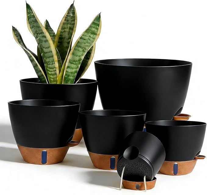 7/6.5/6/5.5/5 Inch Self Watering Pots, Plastic Flower Pots by Unknown
