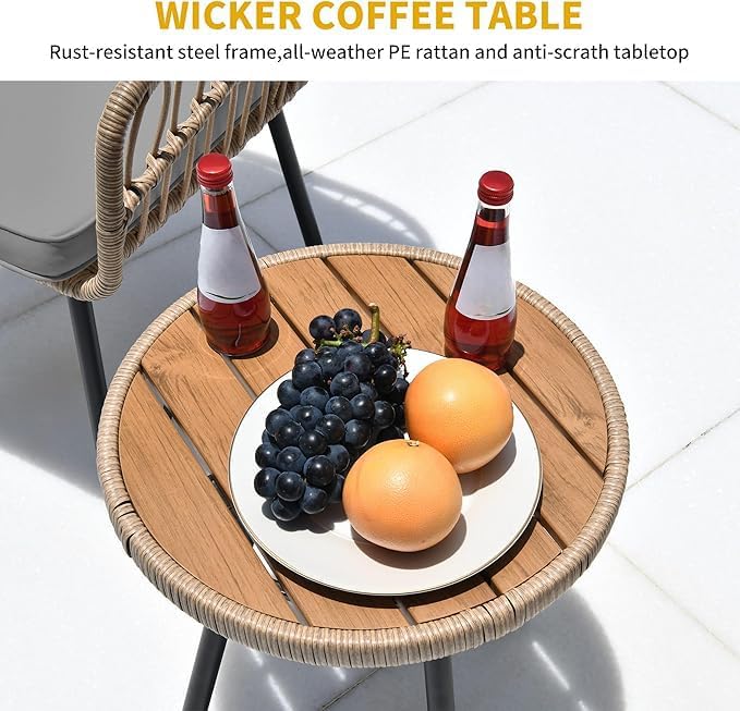 DWVO Patio Furniture Set 4 Pieces Boho Wicker Bistro Set, All Weather Outdoor - Image 5