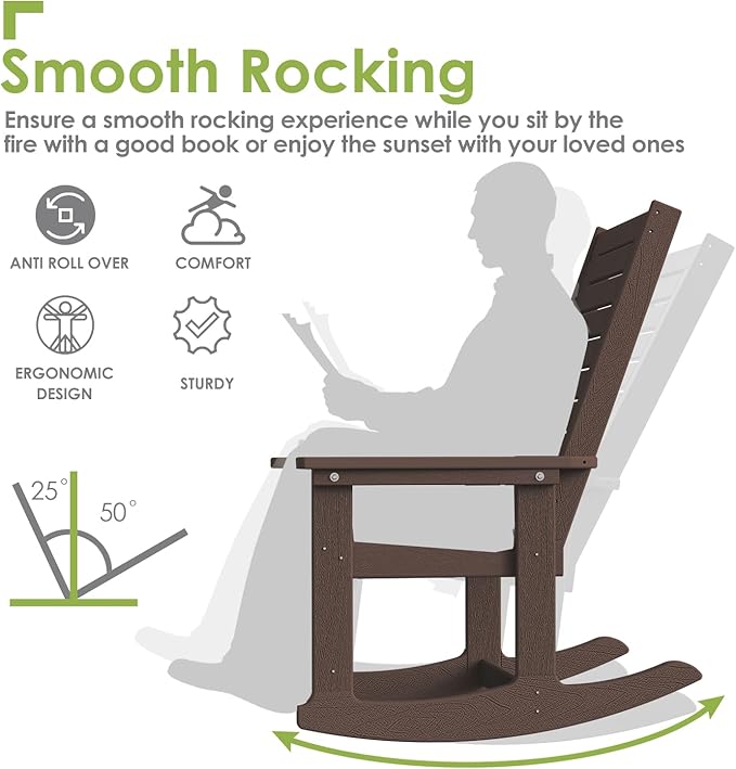GREENVINES Outdoor Rocking Chair Set | 3-Piece | Dark Brown Wood Grain | 2 - Image 6