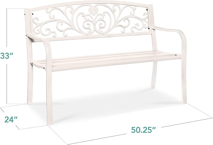 Best Choice Products Outdoor Bench Steel Garden Patio Porch Furniture - Image 2