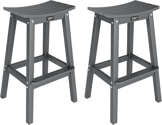 VINGLI 29" Outdoor Bar Stools Set of 2, HDPE Poly Lumber Bar Chairs by VINGLI