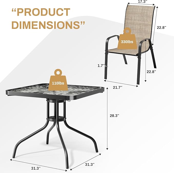Arlopu 5 Piece Outdoor Patio Dining Set, Porch Furniture - Image 2
