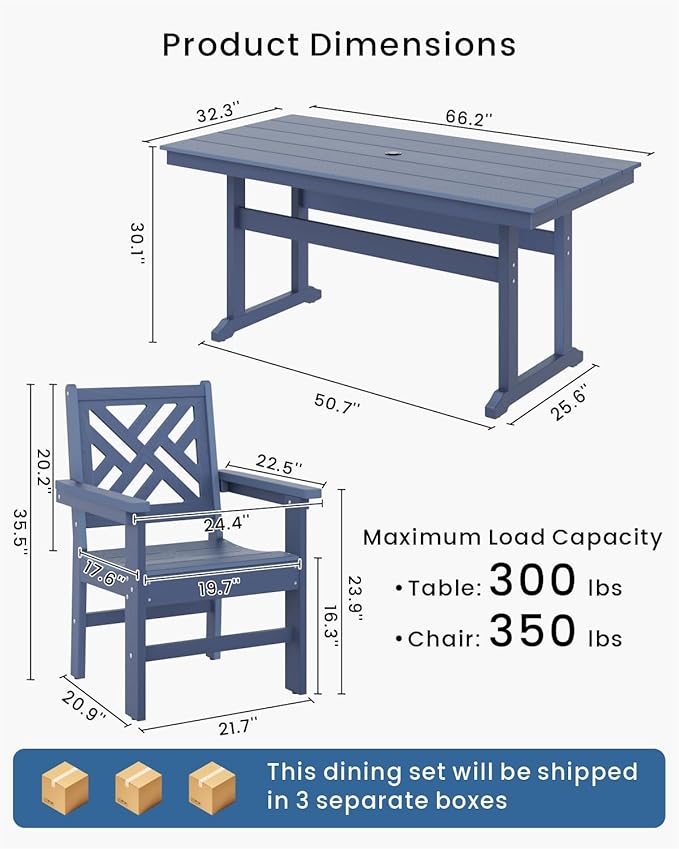 5-Piece Outdoor Dining Set, HDPE All-Weather Patio Table and Chairs Set - Image 2