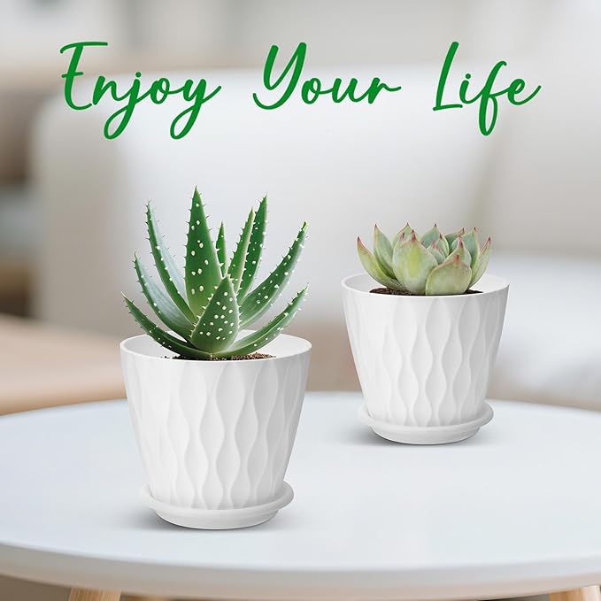 4 inch Plant Pots, 5 Pack Flower Pots Outdoor Indoor, Planters - Image 5
