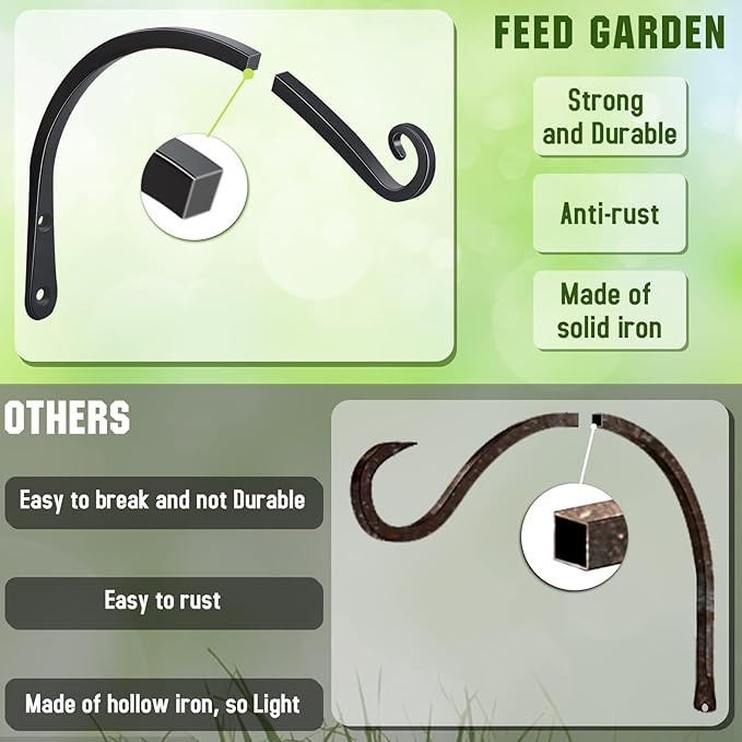 FEED GARDEN 2 Pack 14 Inch Hanging Plant Bracket Wall Hooks Decorative Plant - Image 4