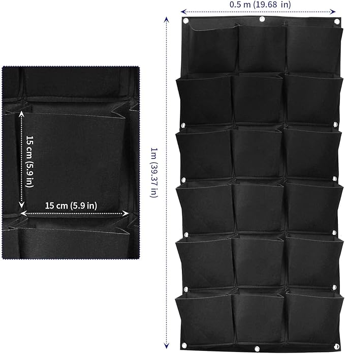 SOUJAP 2 Pack 18 Pockets Vertical Wall Garden Planter Plant Grow Bag, Hanging - Image 2