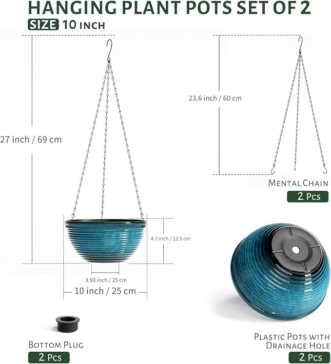 10in Hanging Planters for Indoor and Outdoor Plants, 2 Pack Hanging Planter - Image 4