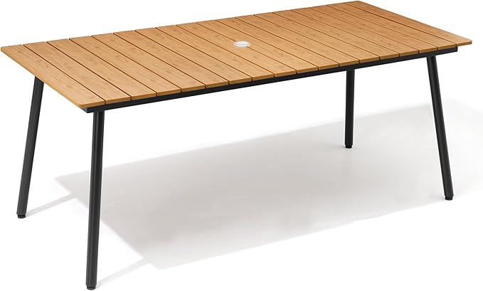 70" Patio Outdoor Dining Table for 4-6, Weather-Resistant Wood-Grain Top by VredHom