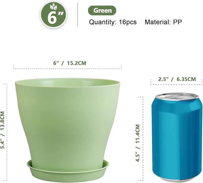 6 inch Plastic Nursery Pots, 16 Pack Plant Pots - Image 2