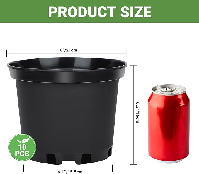 GREANER Plastic Garden Pots, 8 Inch Nursery Pots - Image 2