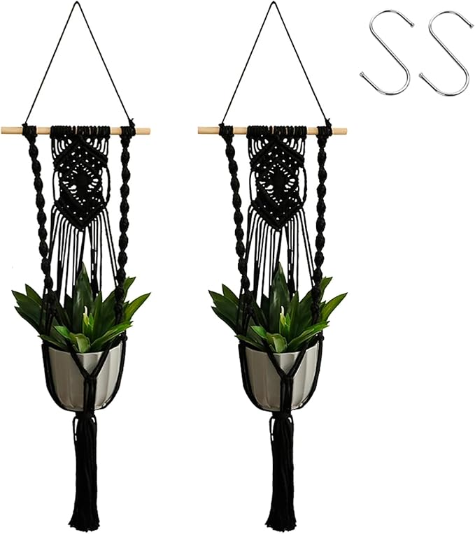Artilady Black Plant Hanger Macrame Hanging Planter by Artilady