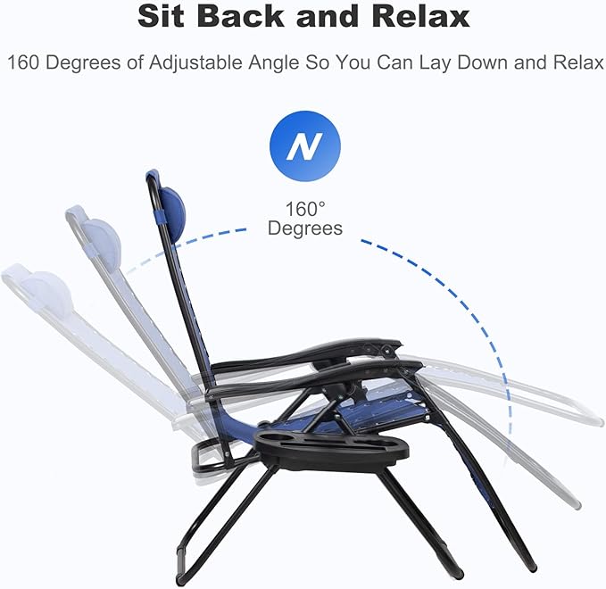 Nazhura Set of 2 Relaxing Recliners Patio Chairs Adjustable Steel Mesh Zero - Image 5