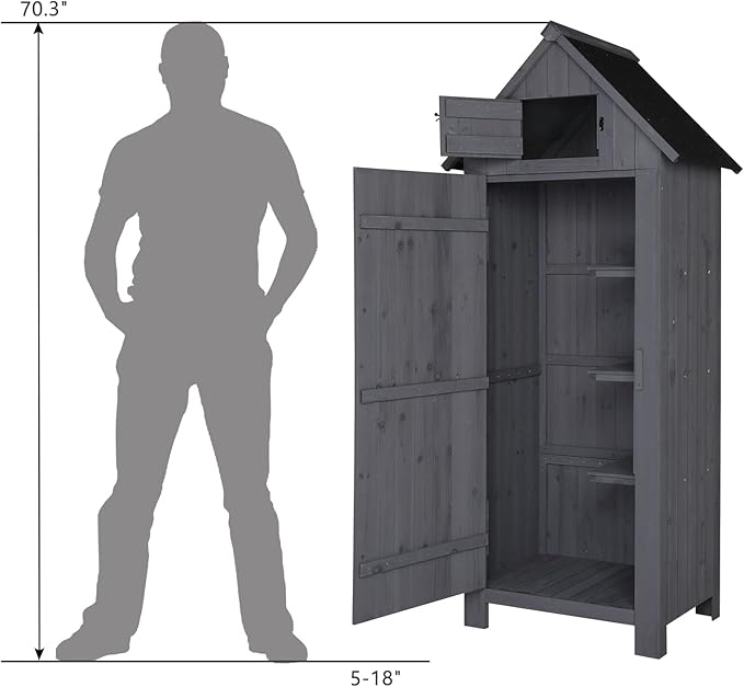 Outvita 70in Outdoor Storage Shed, Waterproof Wooden Garden Storage Cabinet - Image 5