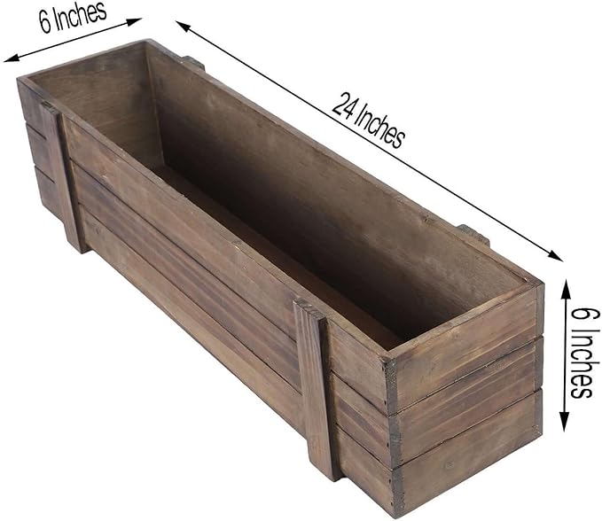 Efavormart 24"x6" Smoked Brown Rectangle Wood Planter Box - Image 3