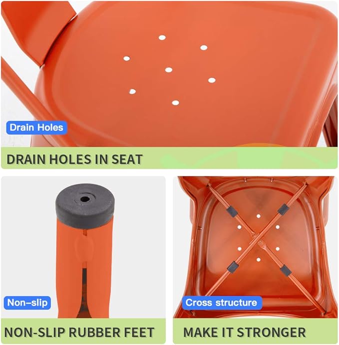 FDW | Set of 4 Metal Dining Chairs | Orange | Stackable Tolix Side Chairs - Image 7