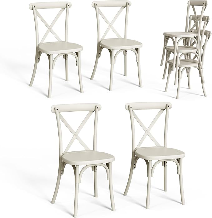 VINGLI Plastic Outdoor Dining Chairs Set of 4, Stackable Patio Cream White by VINGLI