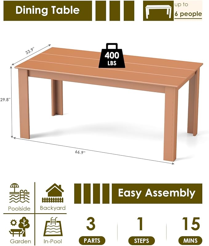 GREENVINES Outdoor Dining Table | 67’’ | HDPE | Rectangle Tables - Image 2