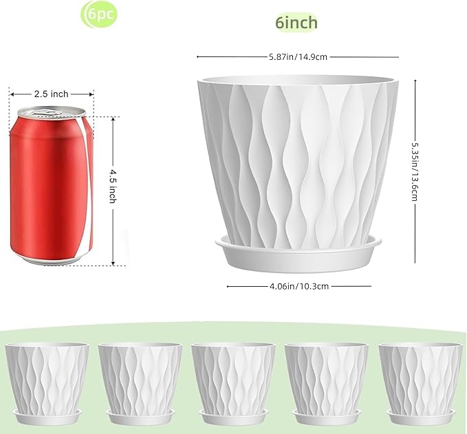 6 Inch Plant Pots, 6 Pack Indoor Flower Pots, Planters - Image 2