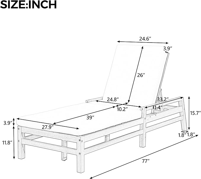 LUMISOL Patio Chaise Lounge Chair, 5-Position Adjustable Outdoor Chaise Lounge - Image 7