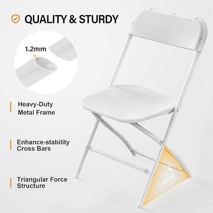 VINGLI 8 Pack White Plastic Folding Chair, Indoor Outdoor Portable Stackable - Image 4