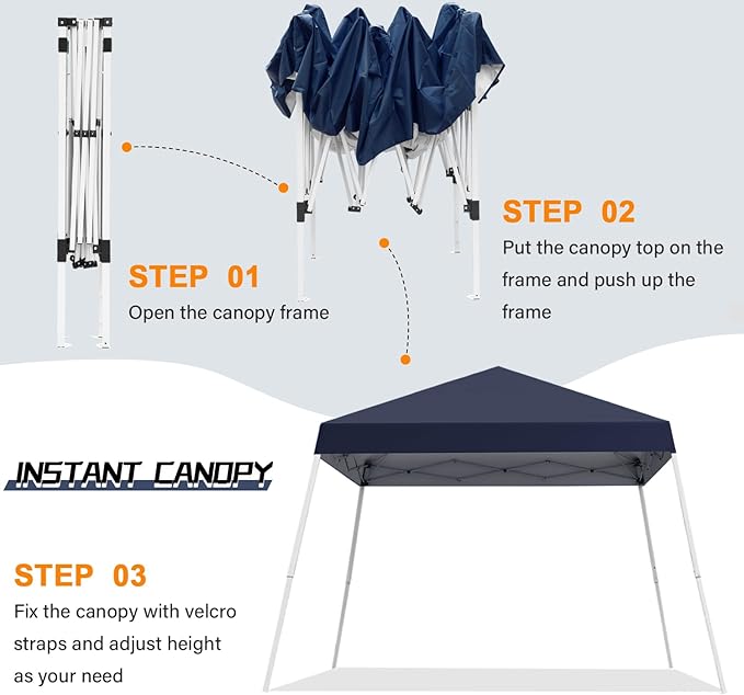 Canopy Tent, 10X10 FT Pop Up Canopy Outdoor Instant Tent Slant Legs - Image 2