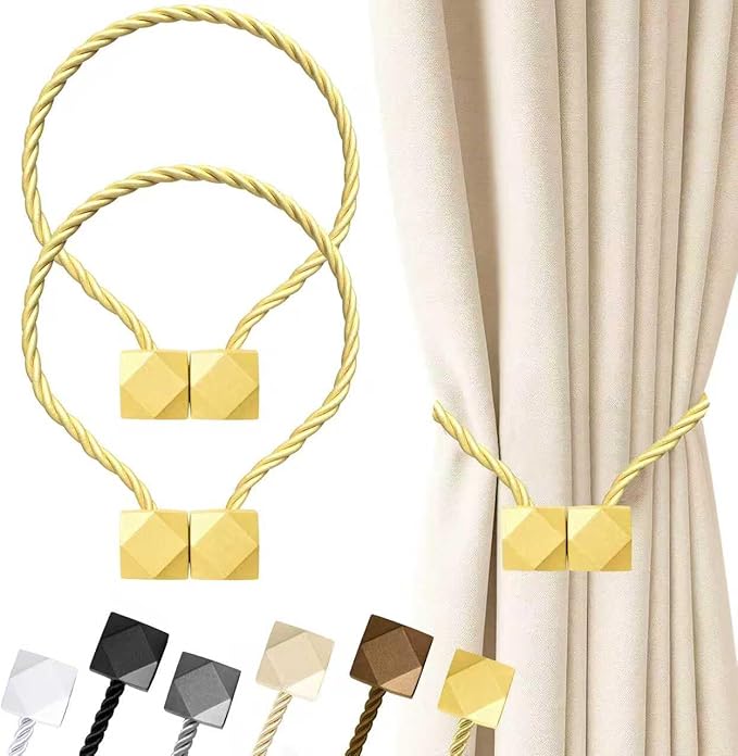 Hion Magnetic Curtain Tiebacks Golden 2pcs, Curtain Tiebacks Buckles Holdbacks by Hion