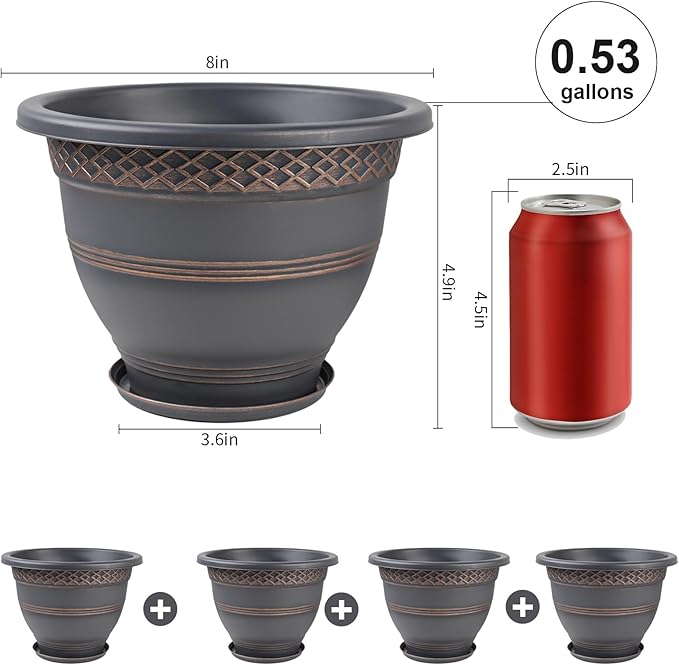 6 Pack 8 Inch Plant Pots, Plastic Flower Pot - Image 4