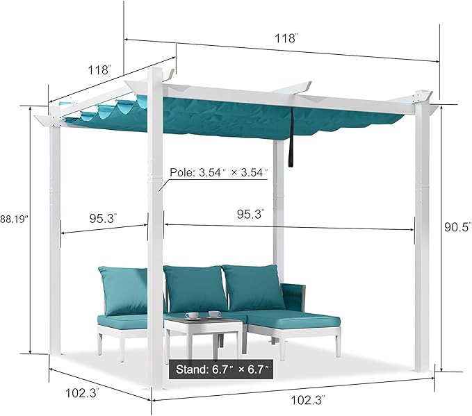 PURPLE LEAF 10' x 10' Outdoor Aluminum Pergola White Heavy-Duty Retractable - Image 6