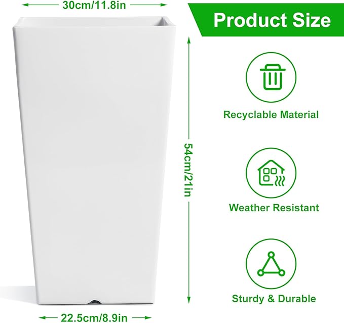 Hushee Set of 4 Tall Outdoor Planters 21 Inch Tall Tapered Square Planter - Image 2