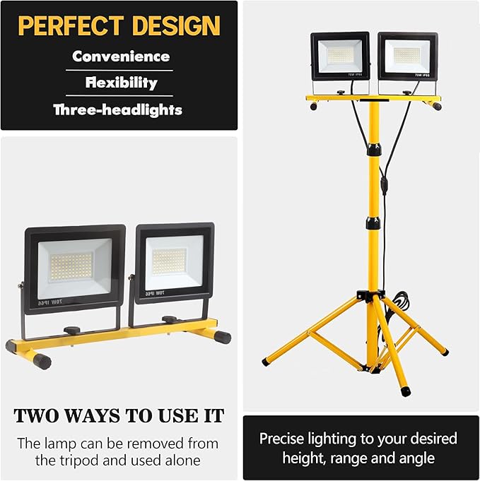 22000 Lumen Work Lights with Stand, 2 Adjustable Head LED Work Light, with - Image 5