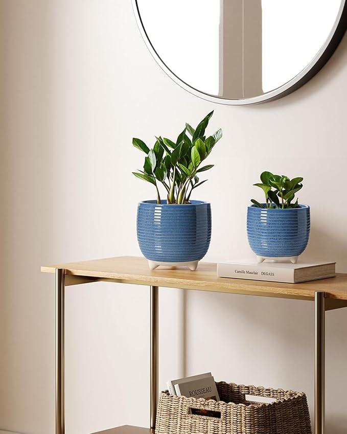 LE TAUCI Ceramic Plant Pots, 5.1 + 6.4 Inch Footed Pots - Image 3