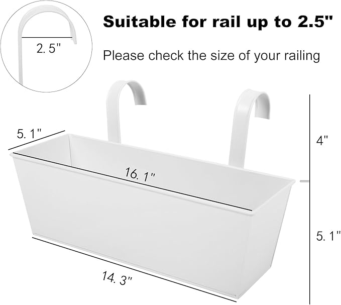 Railing Planters Outdoor Balcony 16 Inch Deck Over The Railing Planter Boxes - Image 2