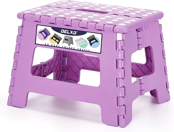Delxo 9 inch Folding Step Stool, Non-Slip Foldable Small Stools Up to 300 LBS by Delxo
