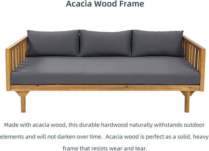 Merax Solid Acacia Wood Couch Chaise Lounge Chair Indoor, 3 Seater Daybed Sofa - Image 6