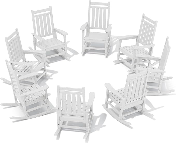 SERWALL HDPE Outdoor Rocking Chair Set of 8, Patio Rocking Chairs by SERWALL