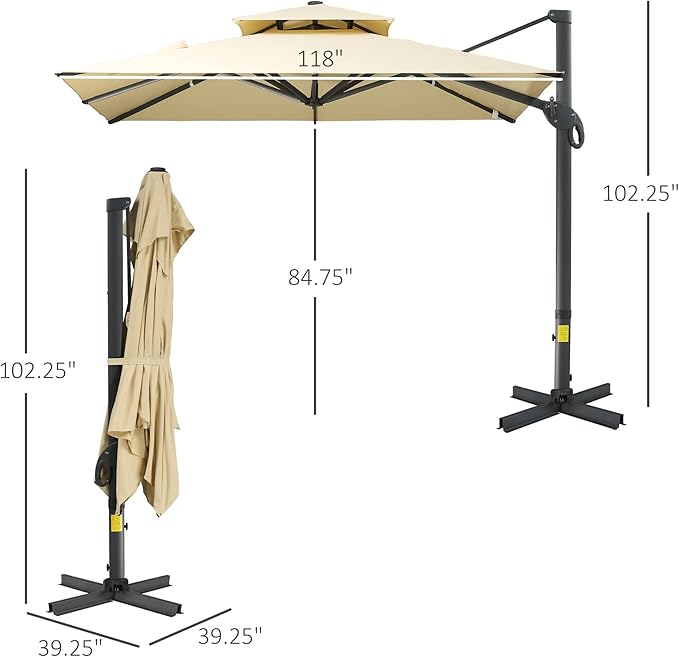 Outsunny 10ft Offset Patio Umbrella, Hanging Cantilever Umbrella, Square Shape - Image 7