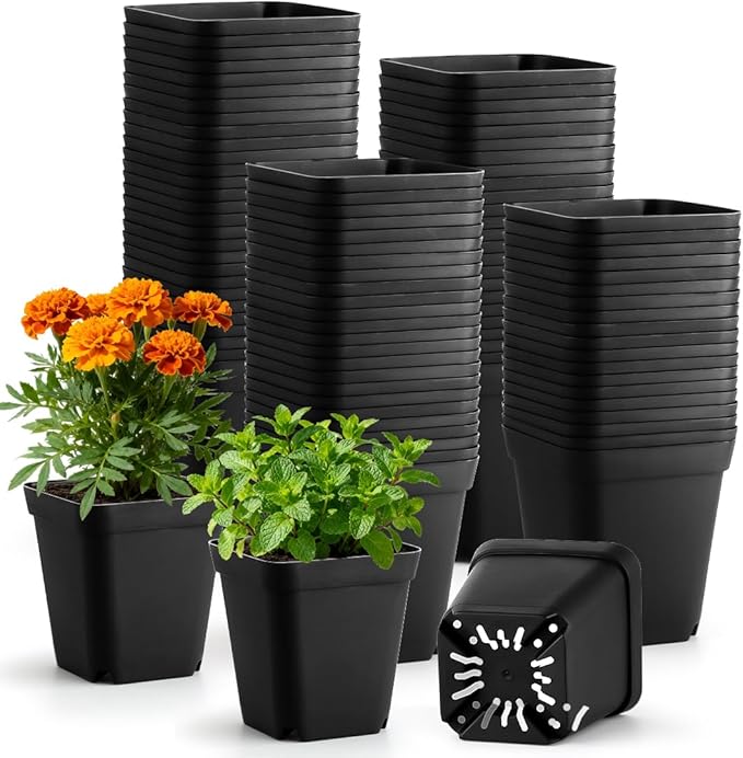 BTPLASTIK Square Nursery Pots 2.7 Inch 180 Pcs, Plastic Small Flower Pots by BTPLASTIK