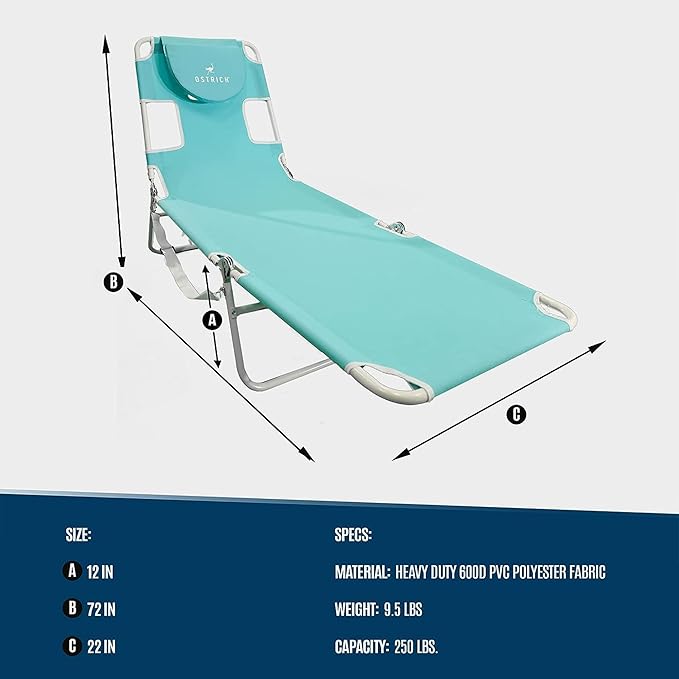 Ostrich 72 by 22 Inch Versatile Chaise Lounge Portable Reclining Lounger - Image 3